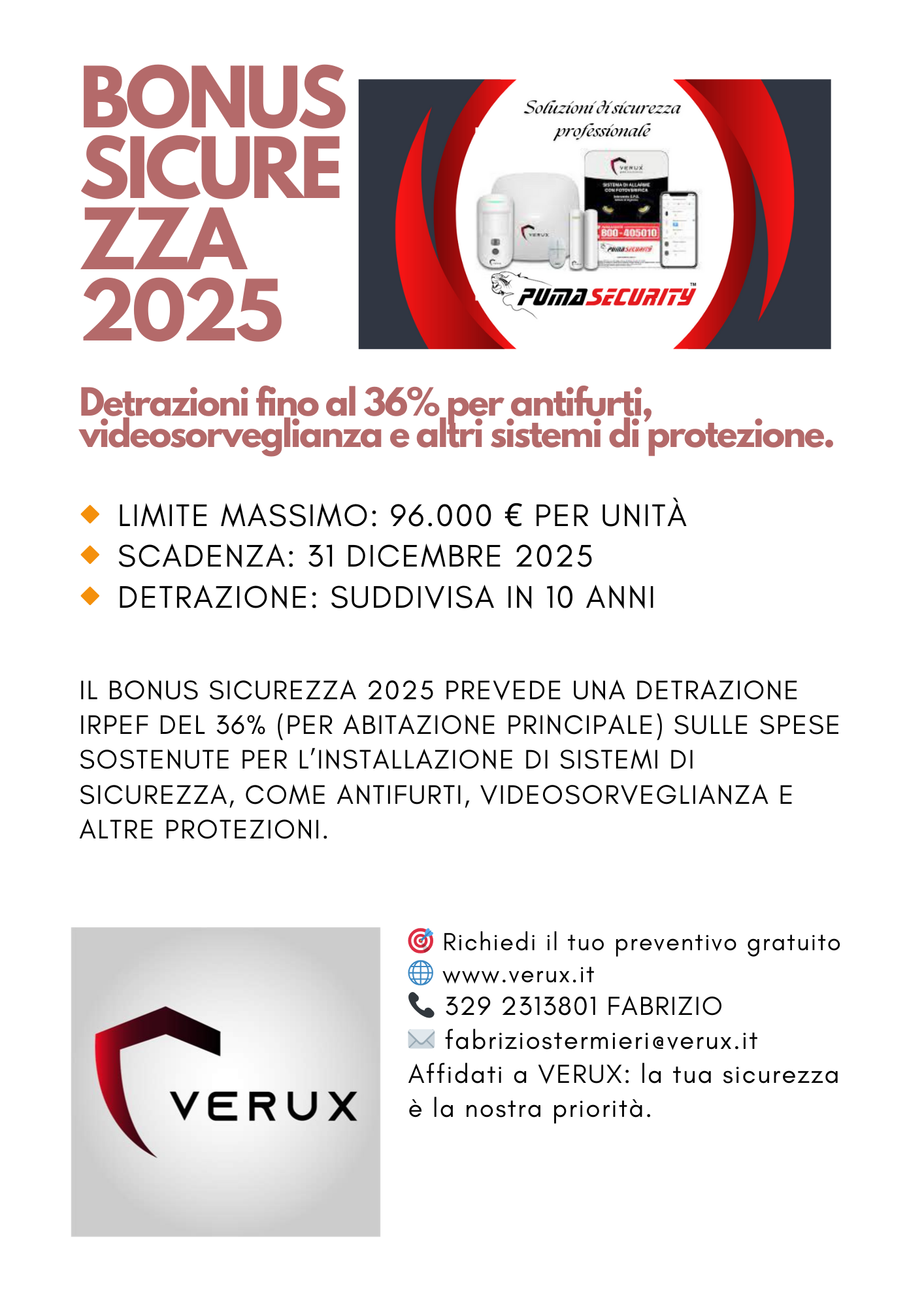 bonus sicurezza 2025 i vantaggi Verux